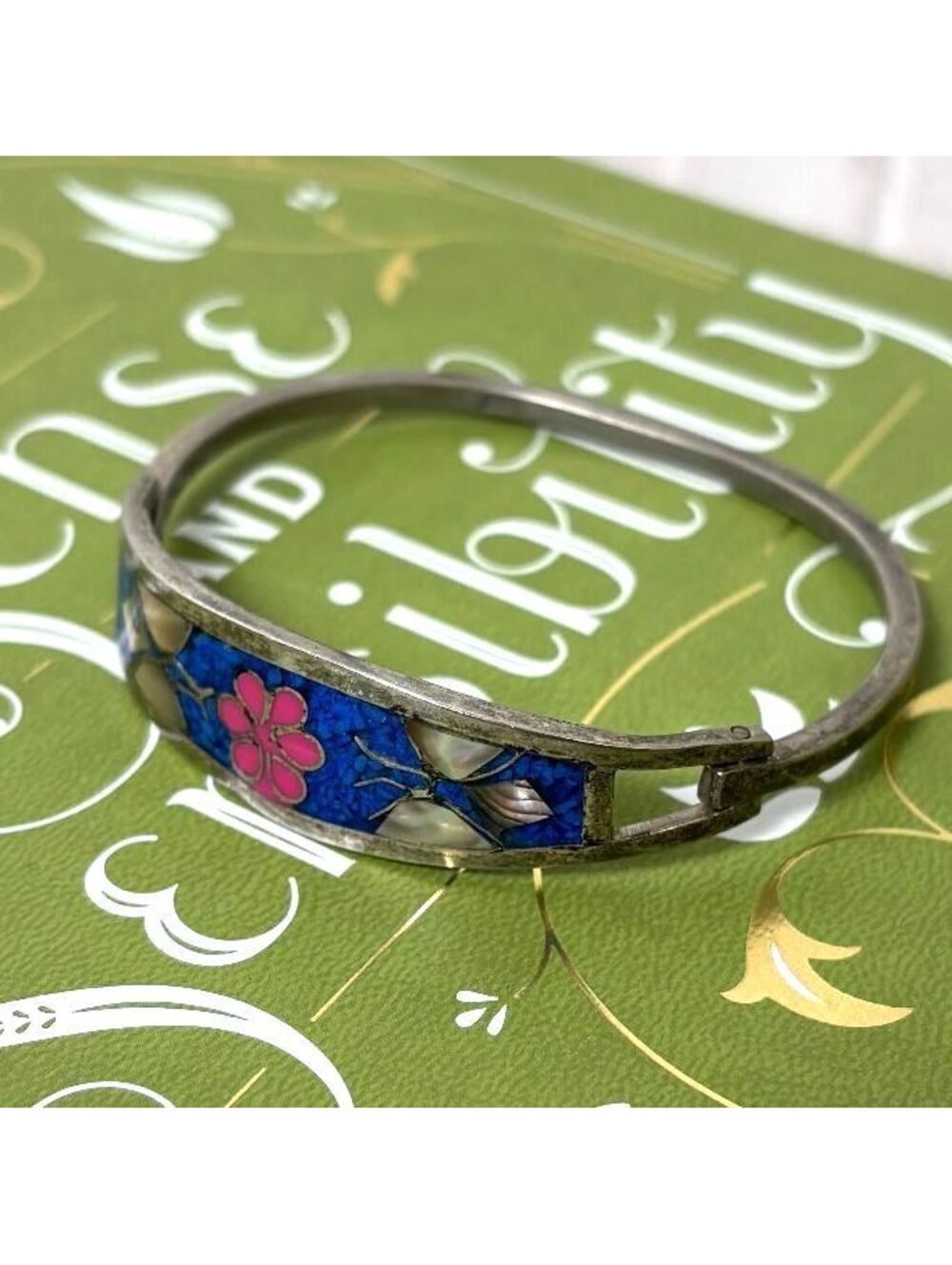 Mexican Silver Inlay Cuff Bracelet